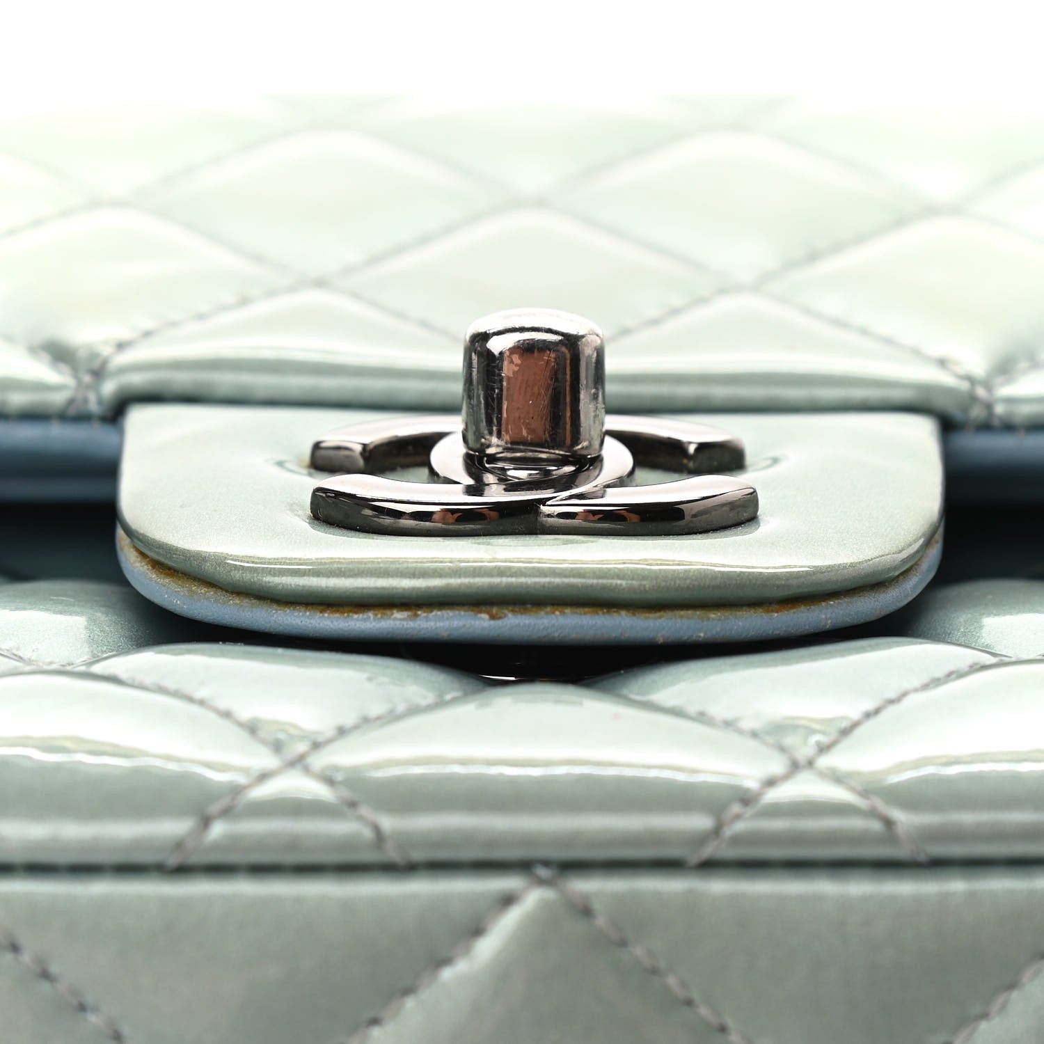 Chanel Patent Calfskin Quilted Medium Double Flap Turquoise 12 of 17