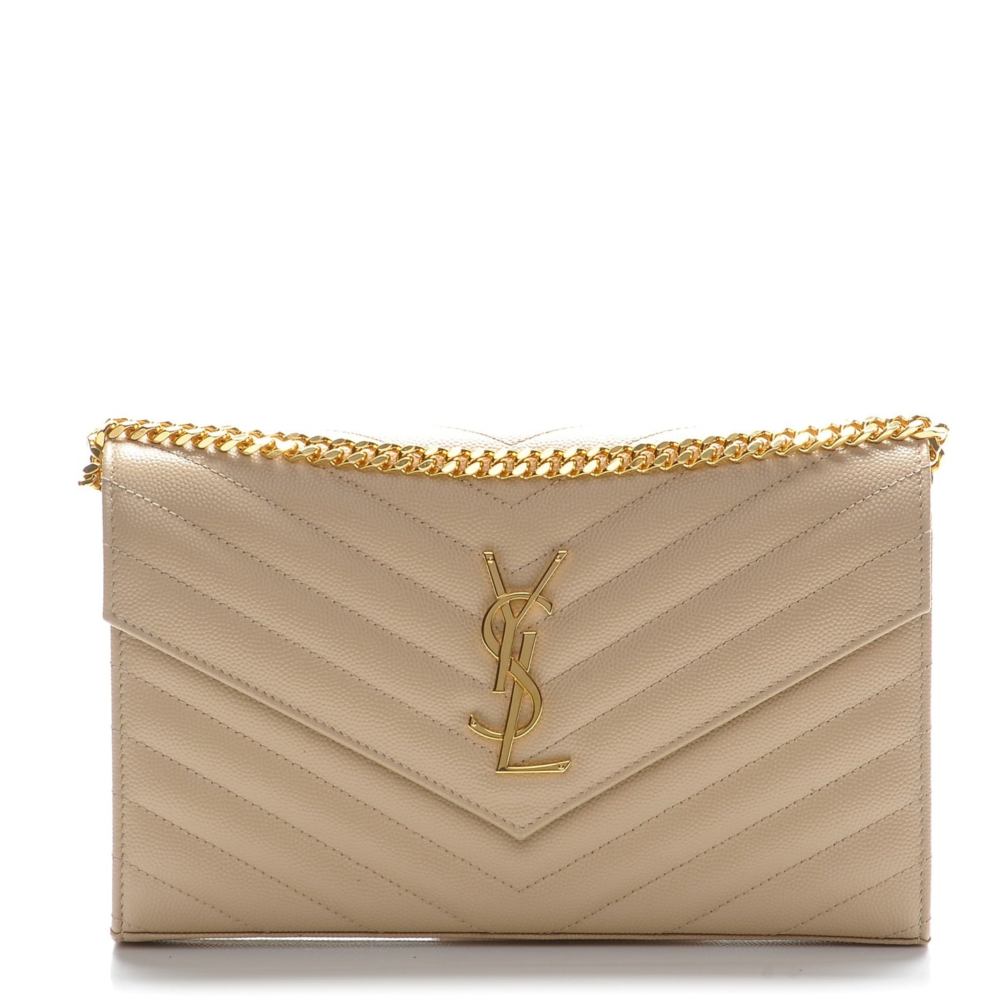 Grain De Poudre Matelasse Chevron Monogram Chain Wallet Nude Powder