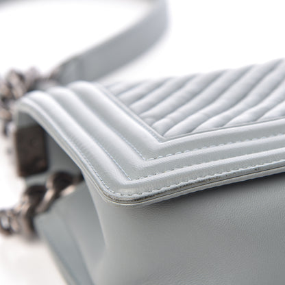 Chanel Wrinkled Lambskin Chevron Quilted Medium Boy Flap Light Blue 11 of 14