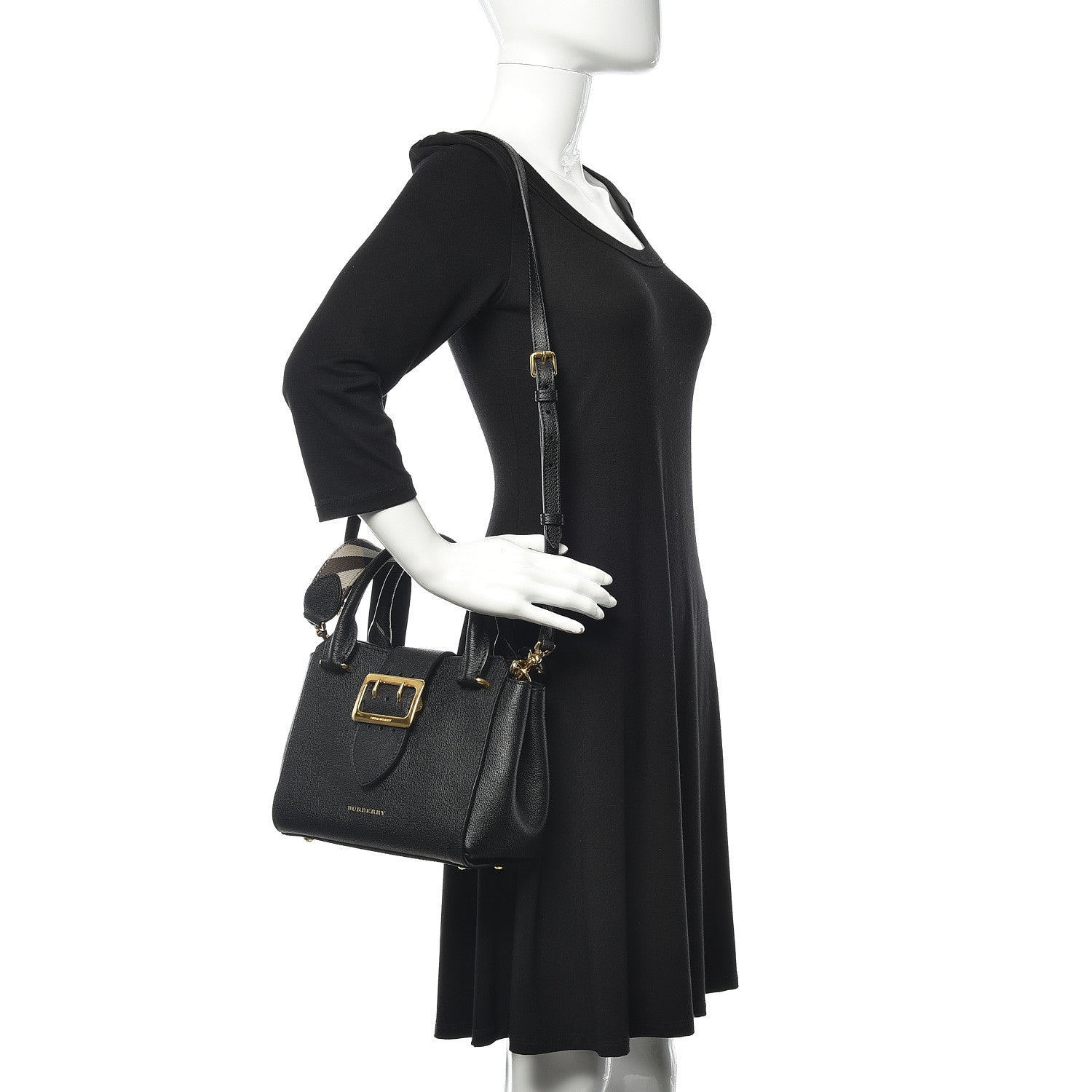 Burberry Soft Grain Calfskin Small Buckle Tote Black 3 of 12