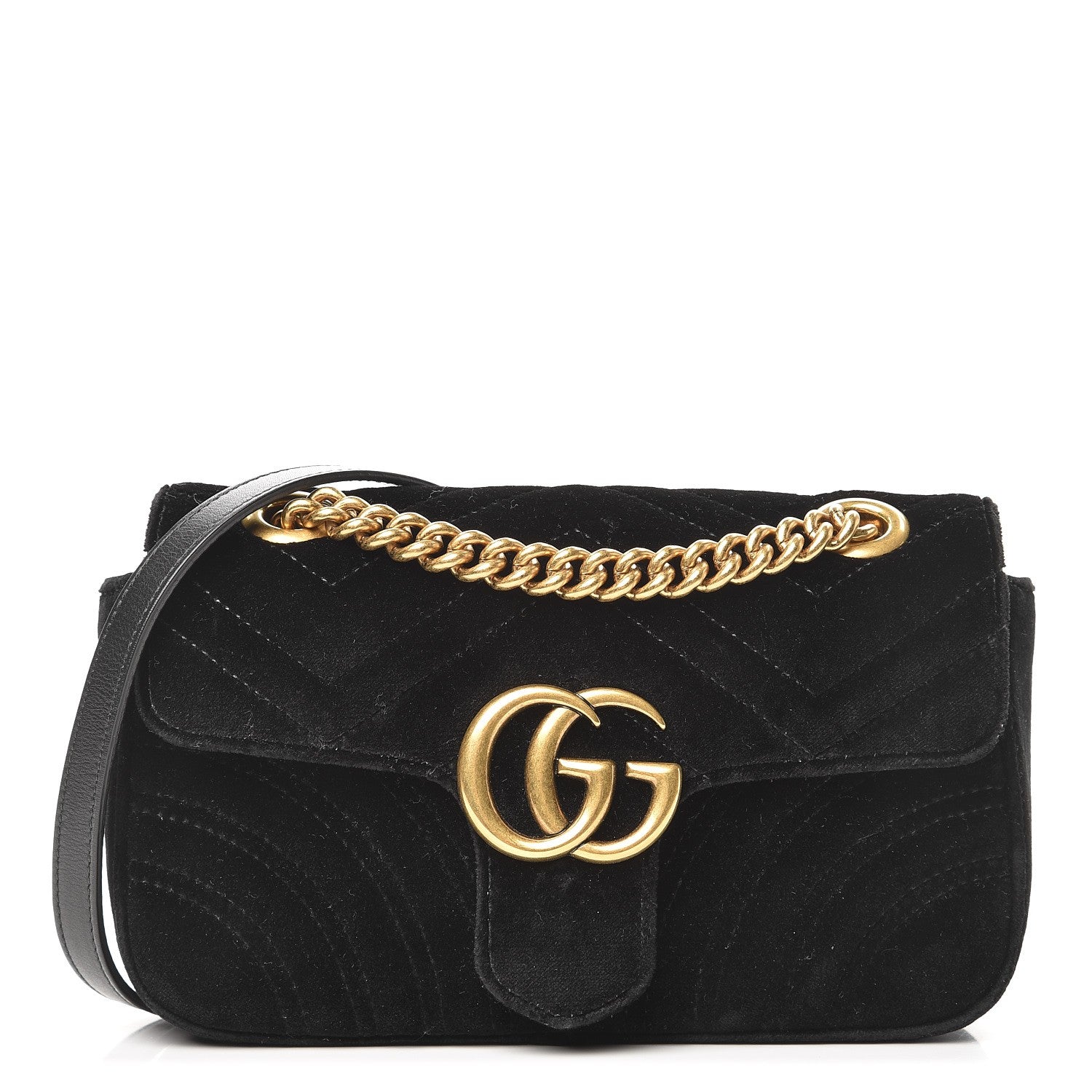 Gucci Velvet Matelasse Mini GG Marmont Shoulder Bag Black 1 of 7