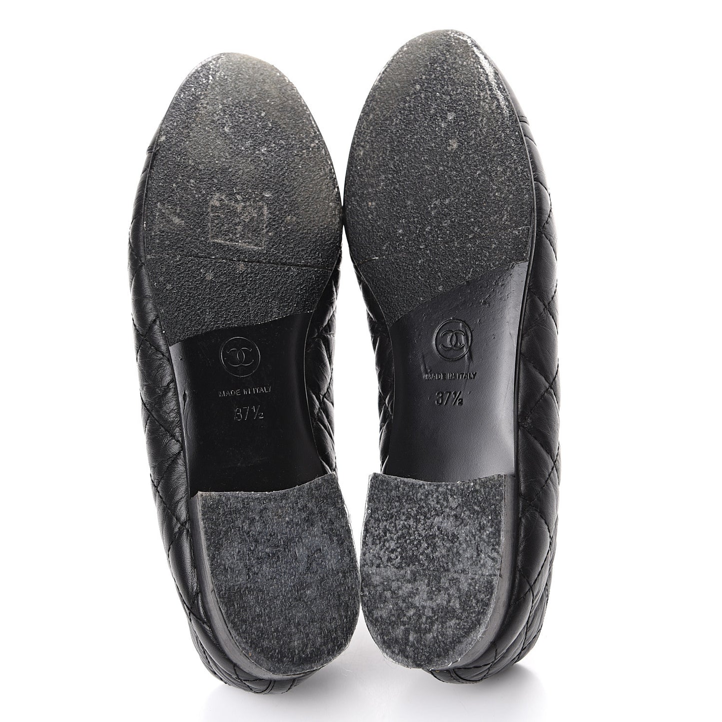 Aged Calfskin Quilted Cap Toe Ballerina Flats 37.5 Black