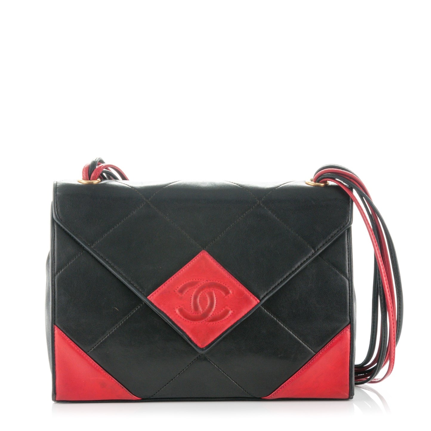 Lambskin Medium Envelope Single Flap Black Red
