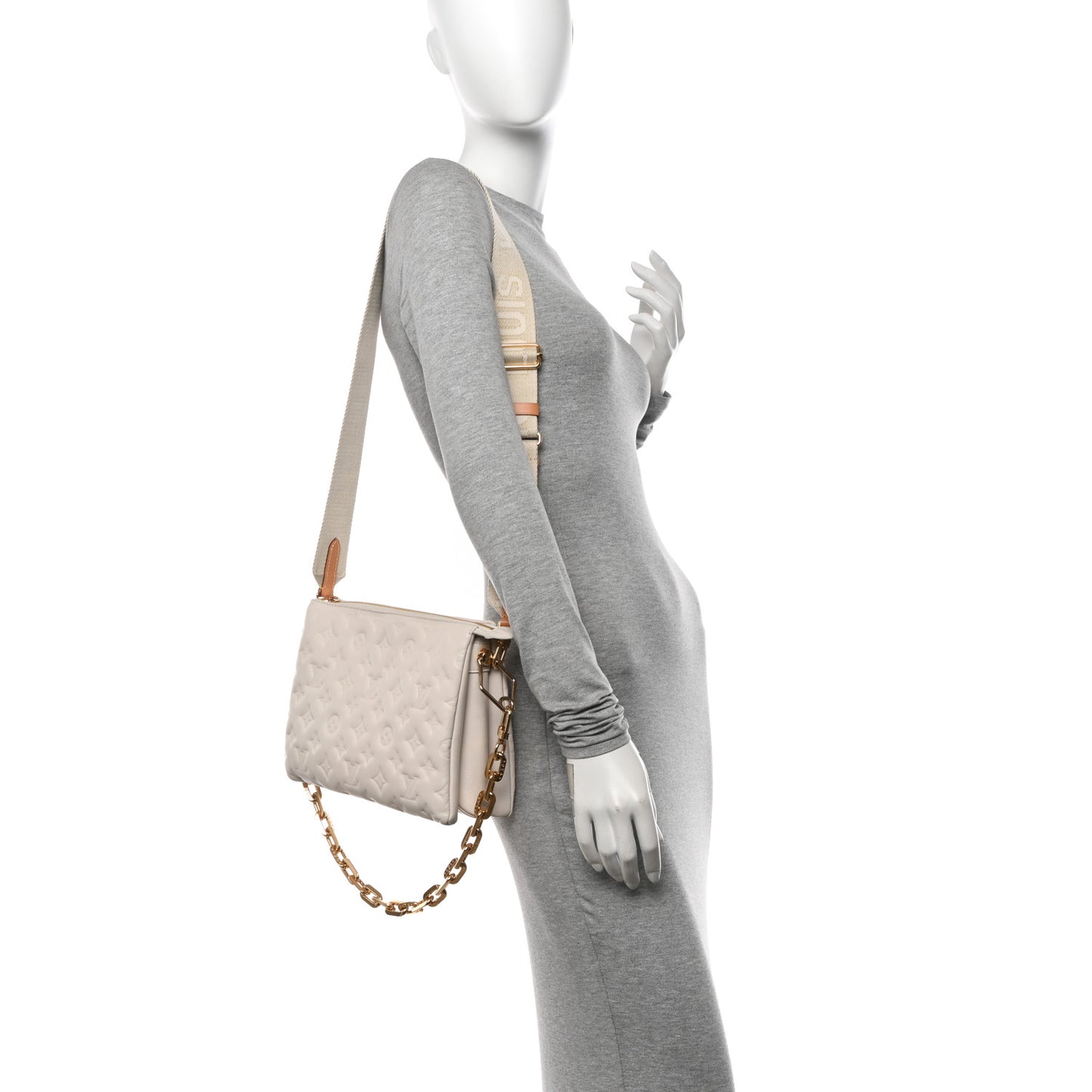 Lambskin Embossed Monogram Coussin PM Beige Cream
