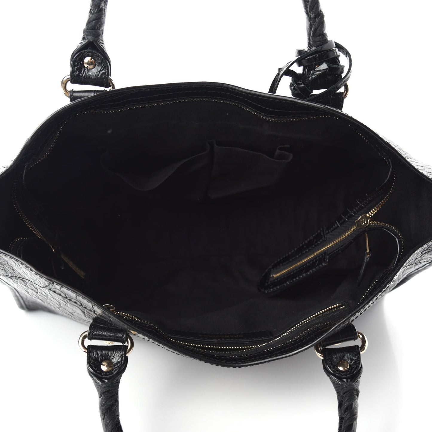 Calfskin Crocodile Embossed Giant 12 Gold Hardware City Black