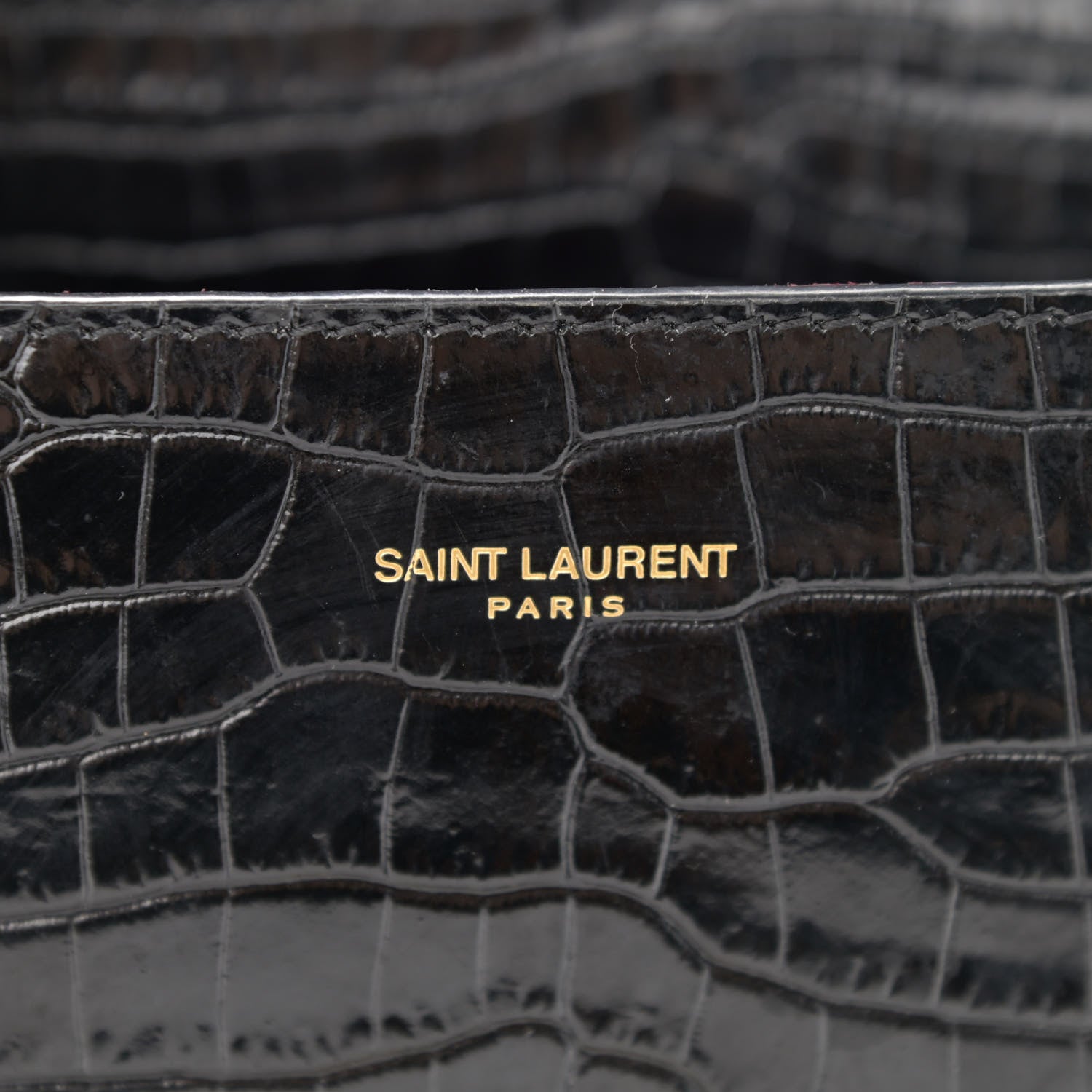 Saint Laurent Calfskin Crocodile Embossed Mini Classic Monogram Cassandra Top Handle Black 7 of 9