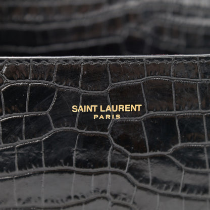 Saint Laurent Calfskin Crocodile Embossed Mini Classic Monogram Cassandra Top Handle Black 7 of 9
