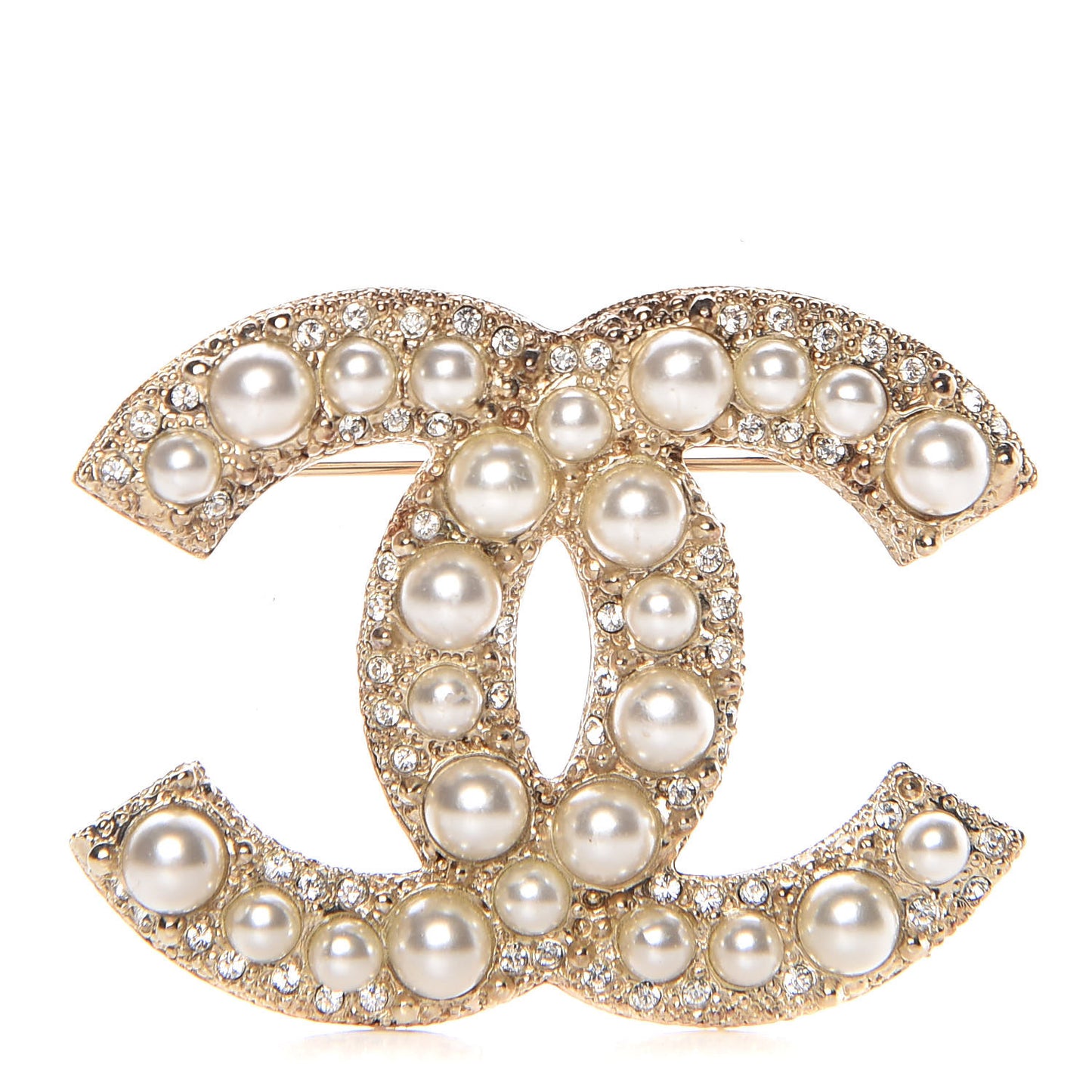 Pearl Crystal CC Brooch Gold