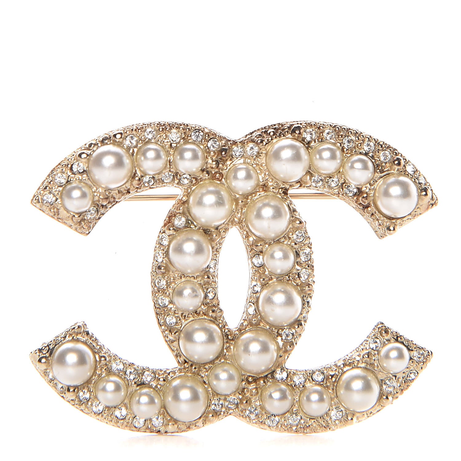 Chanel Pearl Crystal CC Brooch Gold 1 of 5