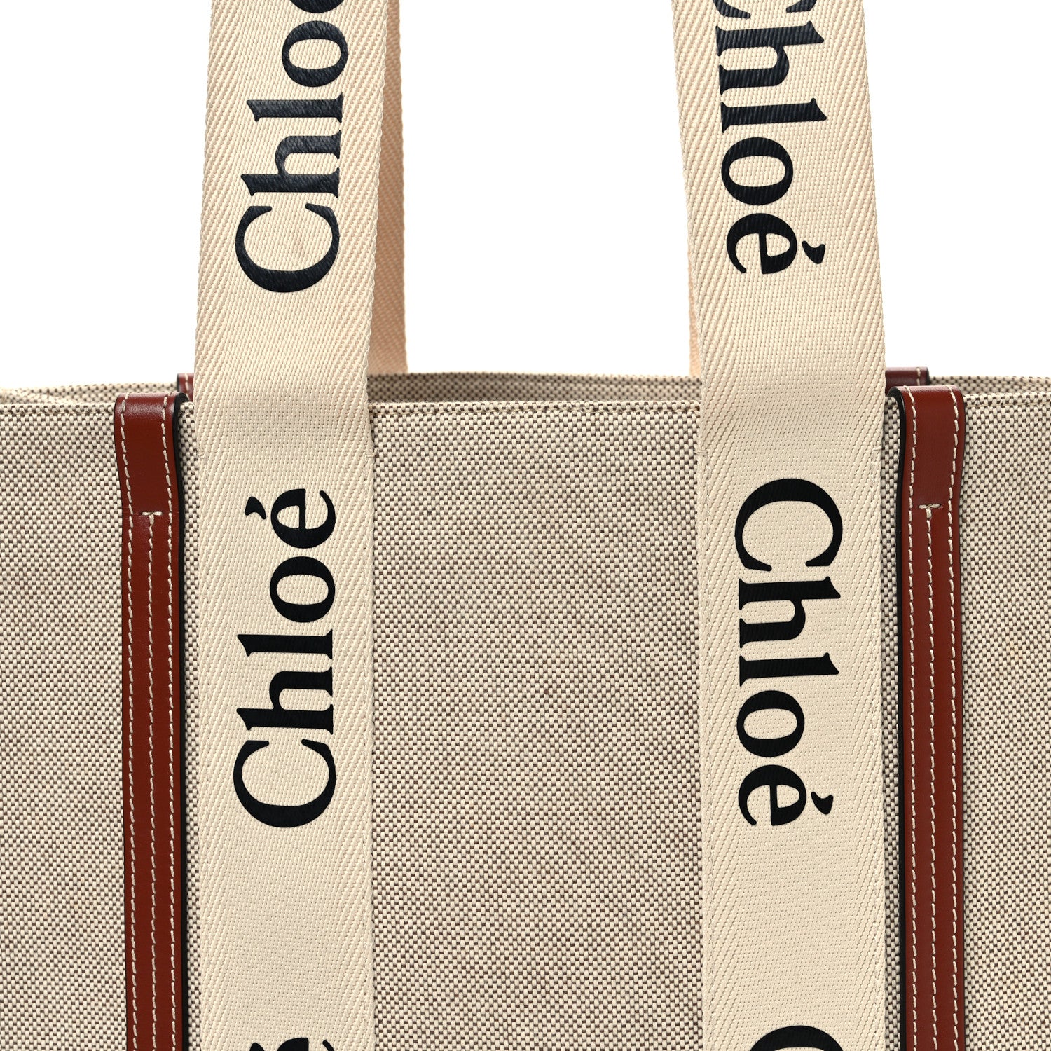 Chloe Cotton Calfskin Medium Woody Ribbon Tote White Brown 10 of 15