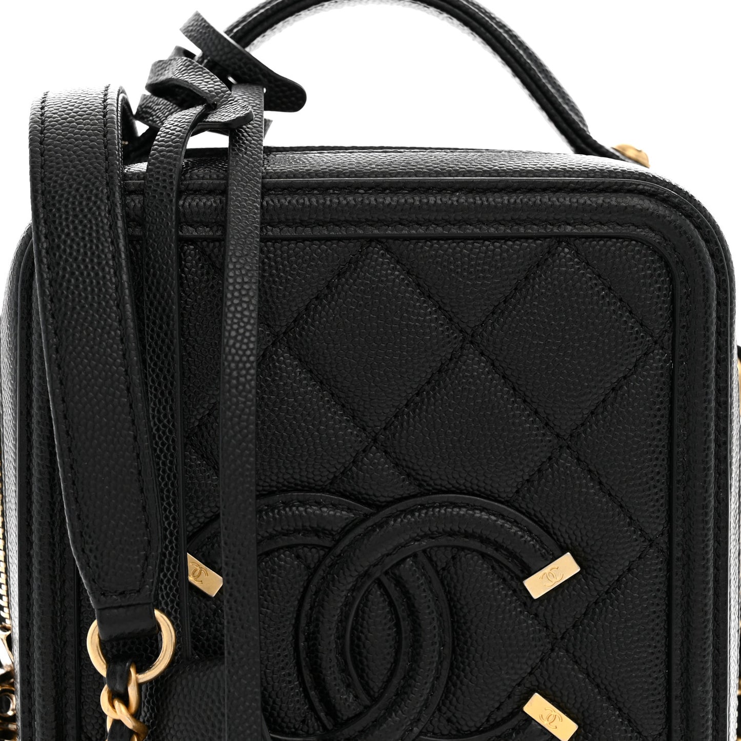 Caviar Quilted CC North South Filigree Vanity Case Black
