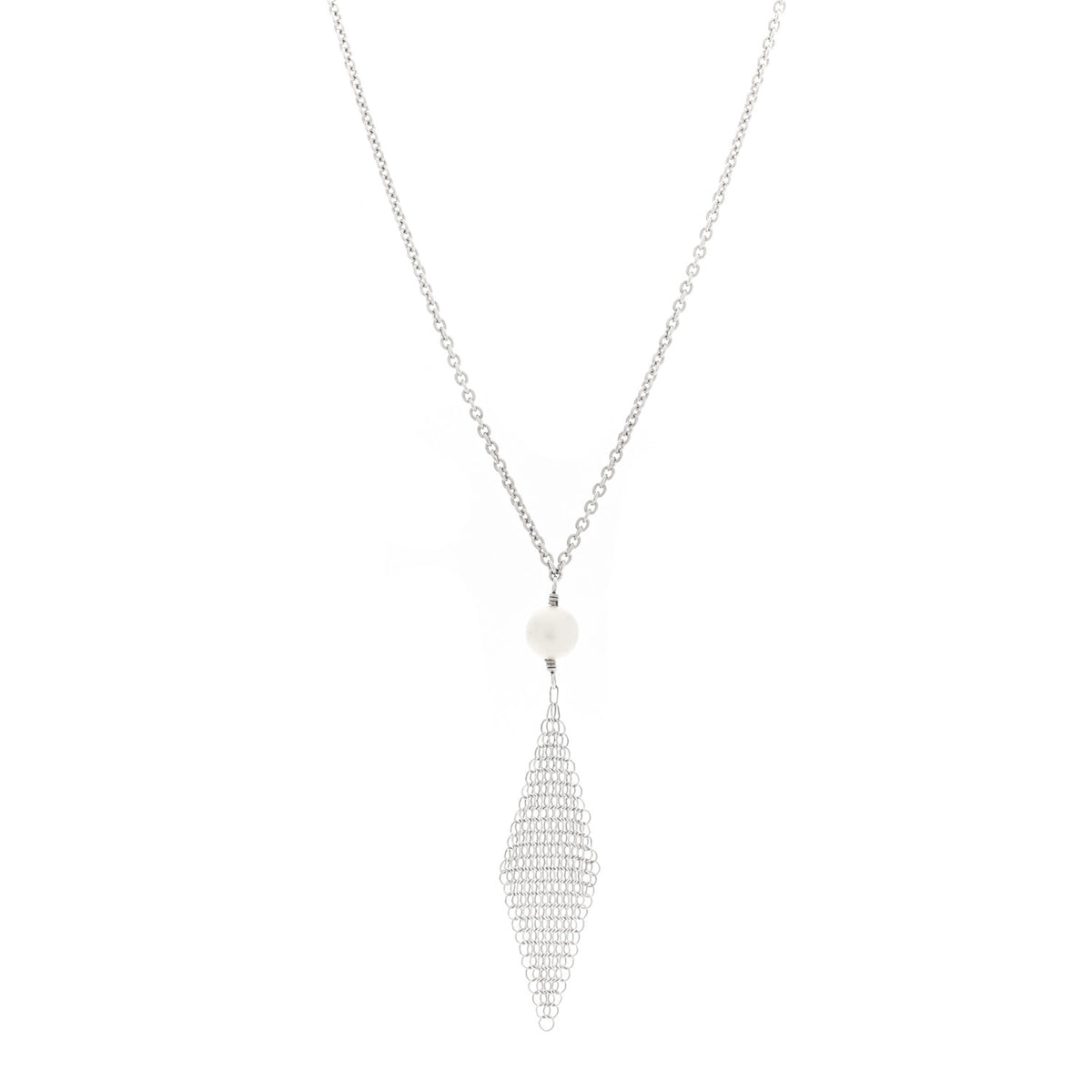 Tiffany Sterling Silver Pearl Elsa Peretti Mesh Pendant Necklace 1 of 5