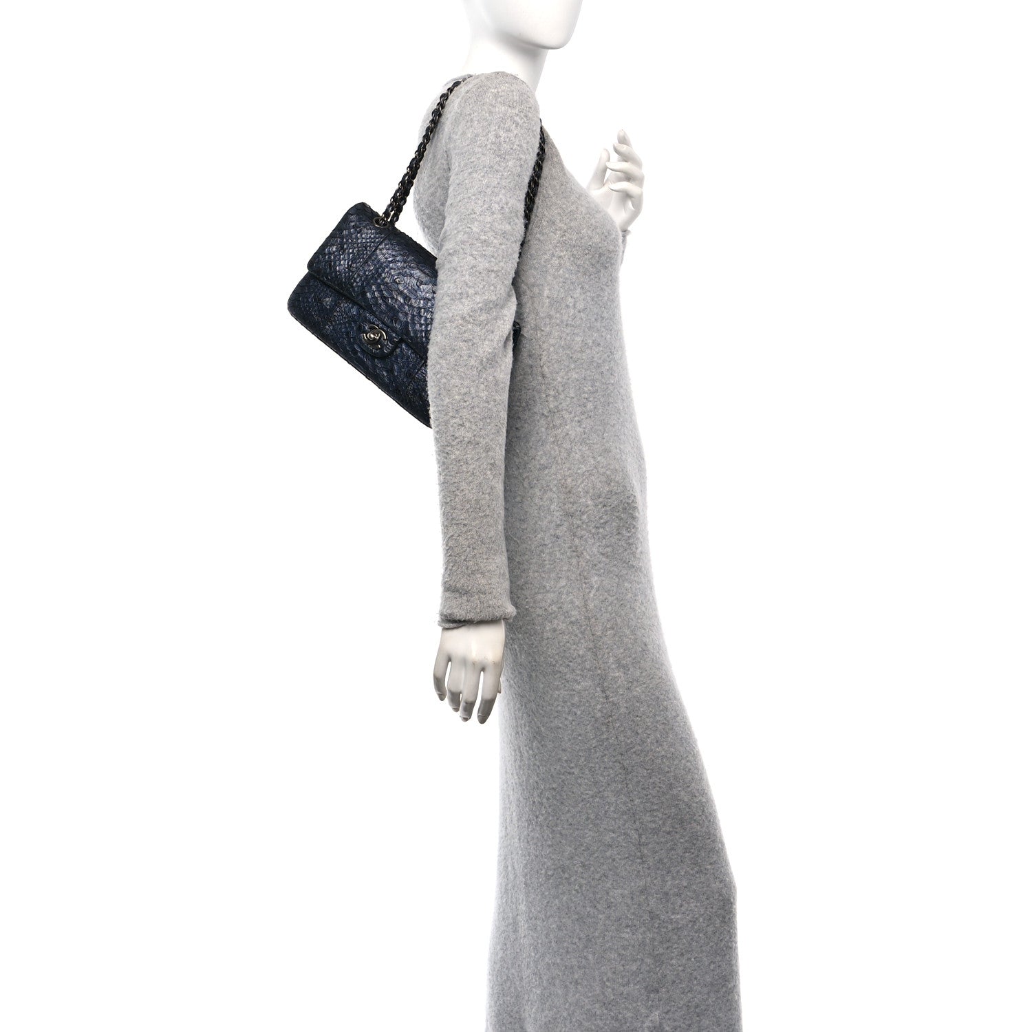 Chanel Metallic Snakeskin Medium Double Flap Blue 2 of 10