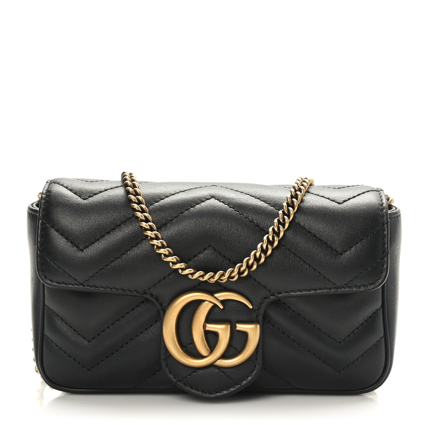 Calfskin Matelasse Super Mini GG Marmont Shoulder Bag Black