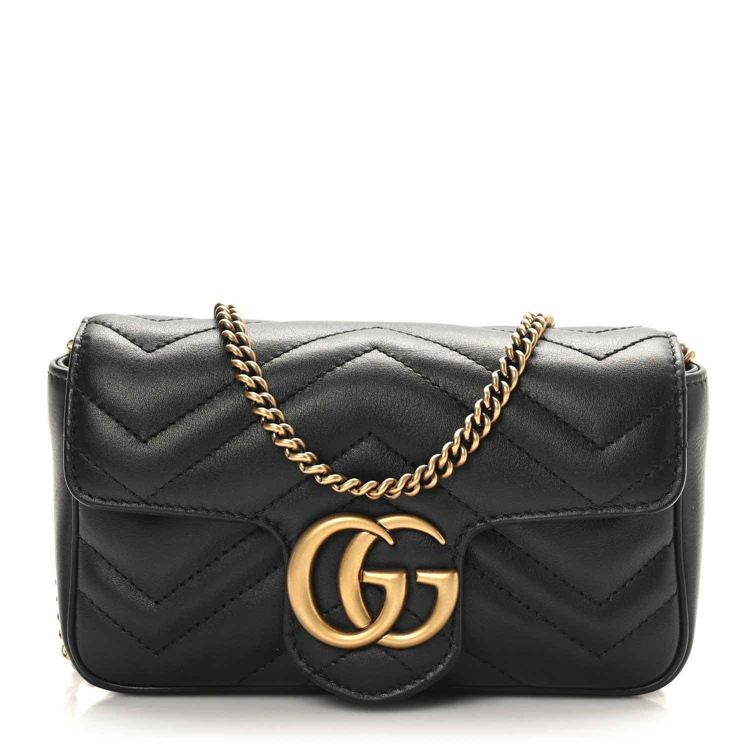 Gucci Calfskin Matelasse Super Mini GG Marmont Shoulder Bag Black 1 of 10