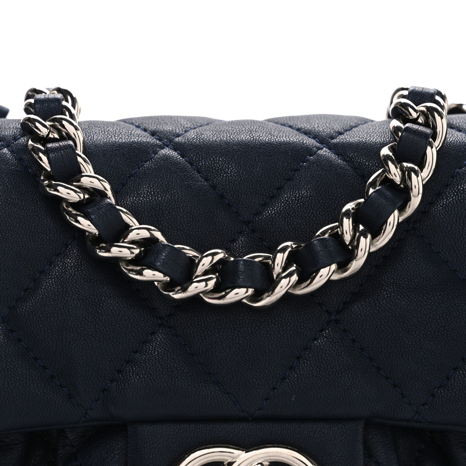 Chanel Washed Lambskin Quilted Mini Chain Around Messenger Navy Blue 8 of 10
