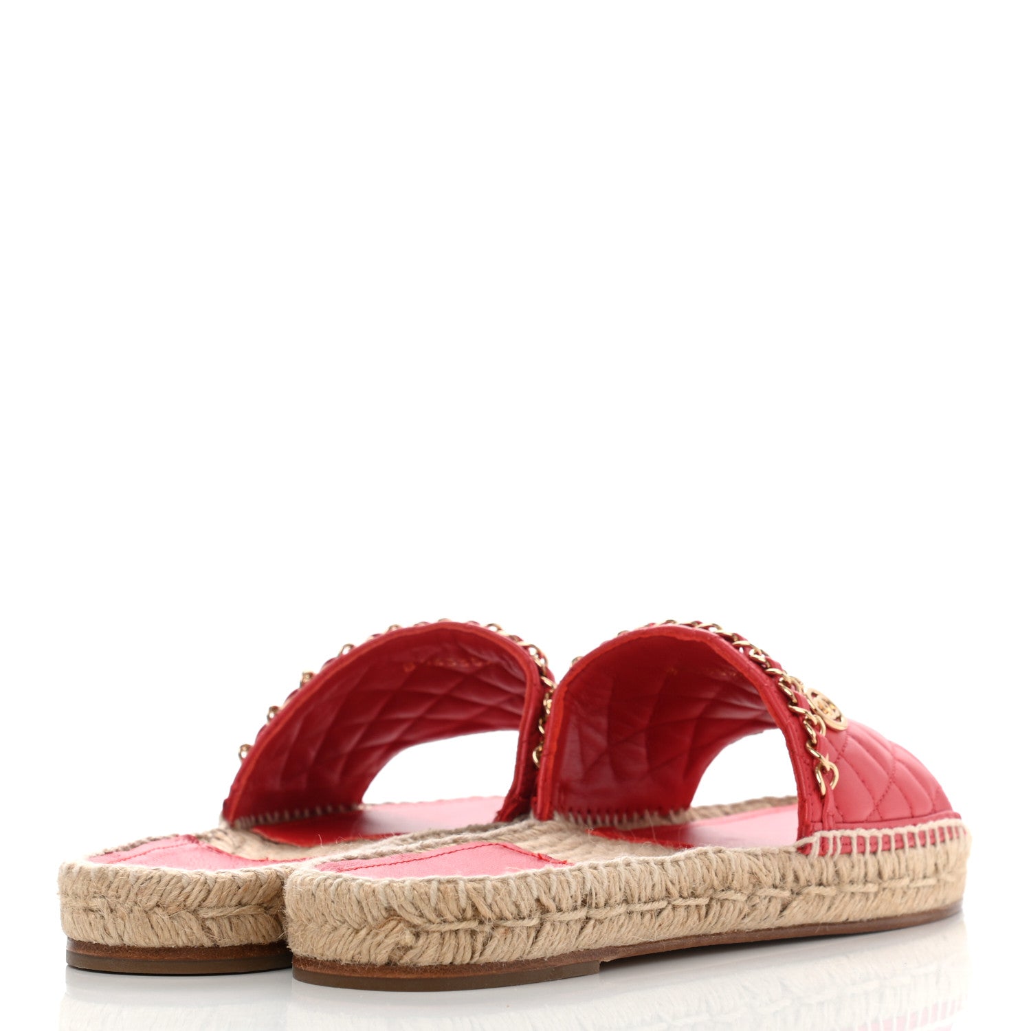 Chanel Lambskin Quilted CC Espadrille Slip On Sandals 39 Red 4 of 10