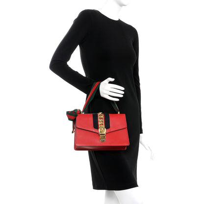 Gucci Calfskin Small Sylvie Shoulder Bag Hibiscus Red 2 of 8