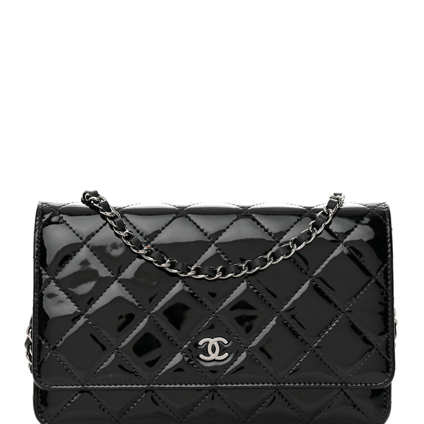 Patent Quilted Wallet On Chain WOC Black