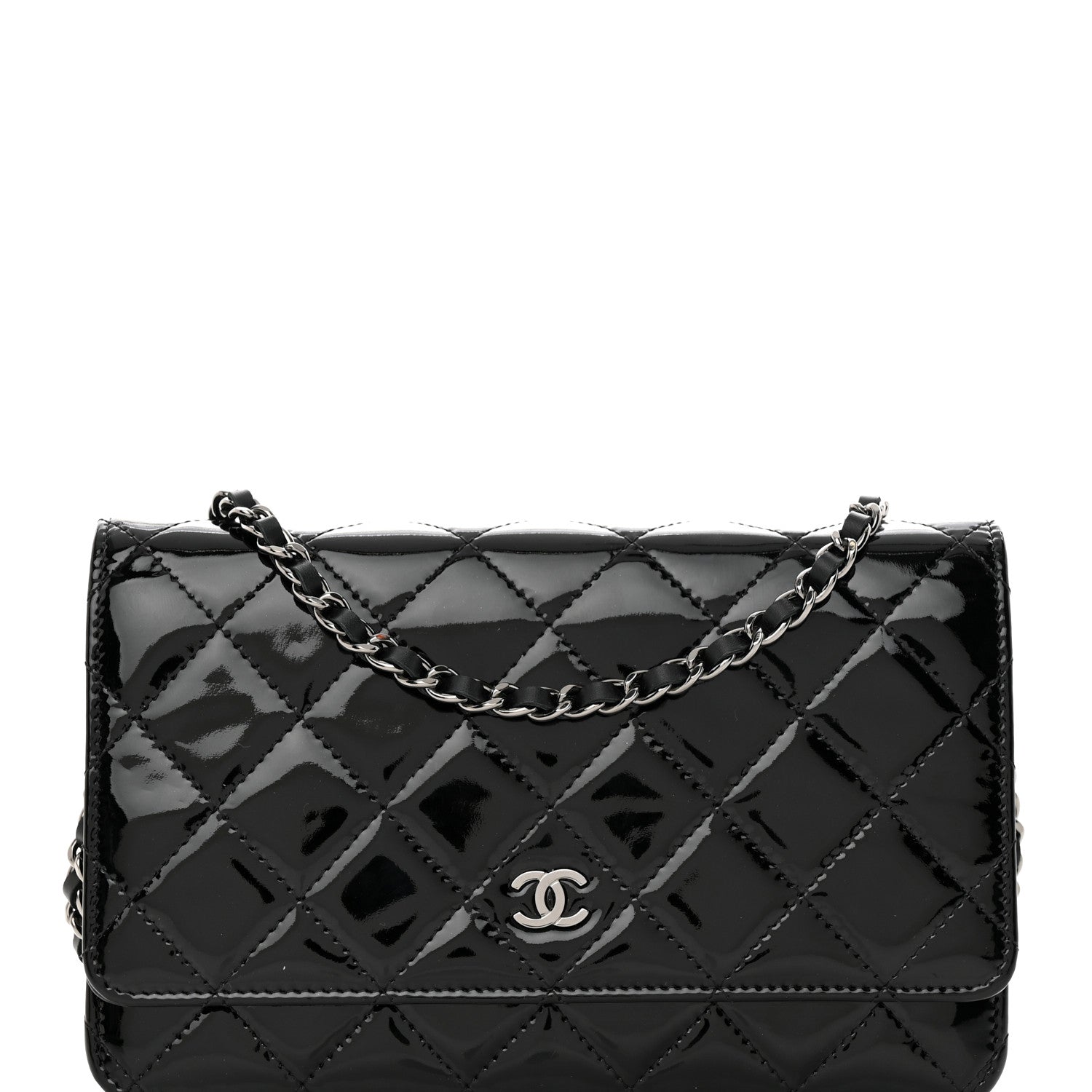 Chanel Patent Quilted Wallet On Chain WOC Black 9 of 14