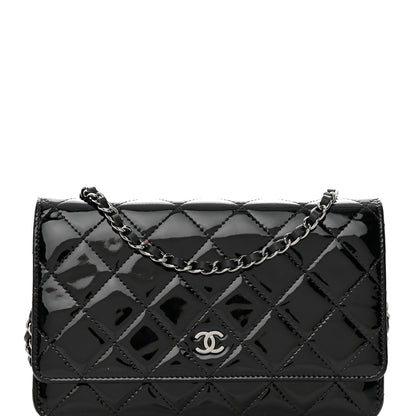 Chanel Patent Quilted Wallet On Chain WOC Black 9 of 14