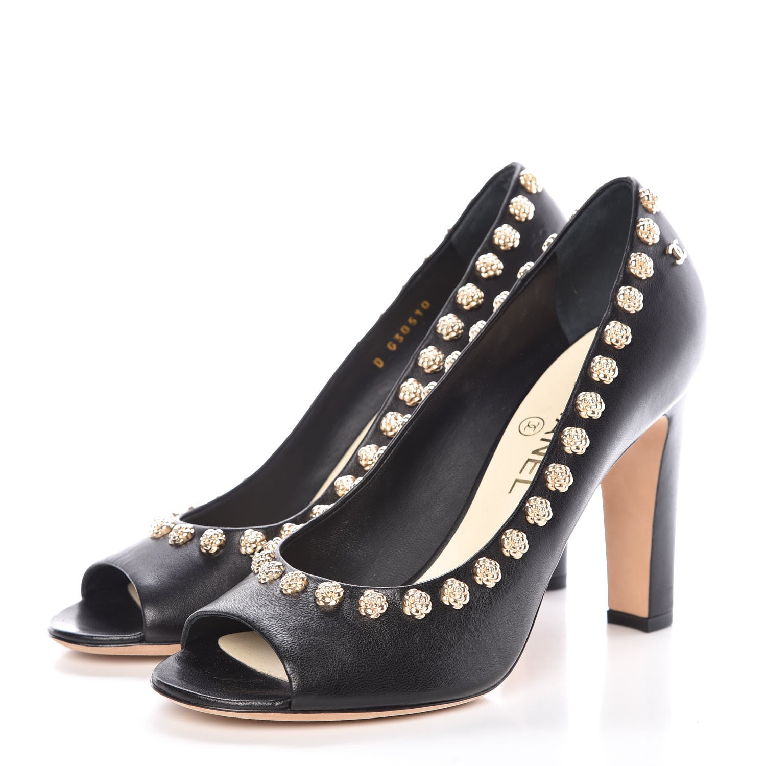 Chanel Lambskin Camellia Peep Toe Pumps 39.5 Black 3 of 9