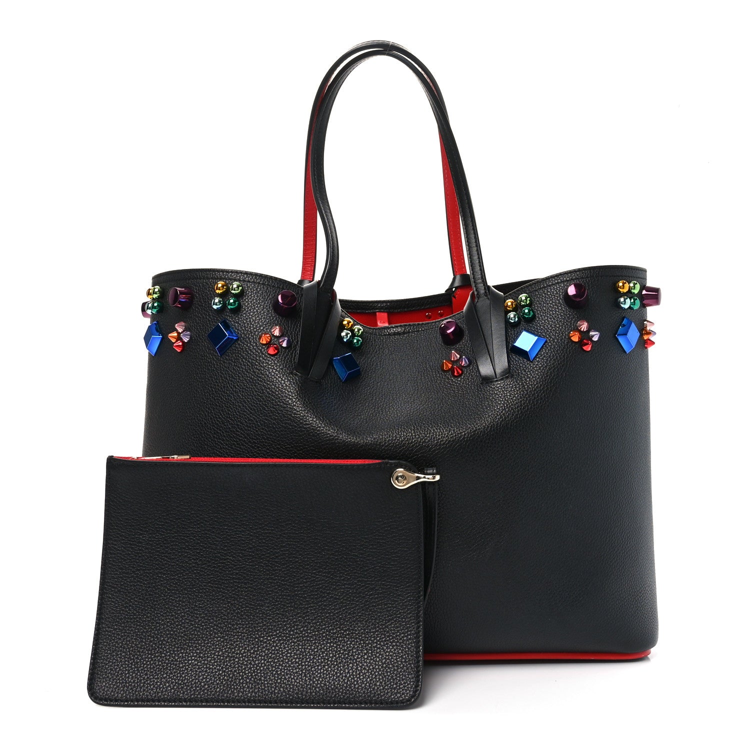 Christian Louboutin Calfskin Empire Spike Studded East West Cabata Tote Black Multicolor 3 of 10