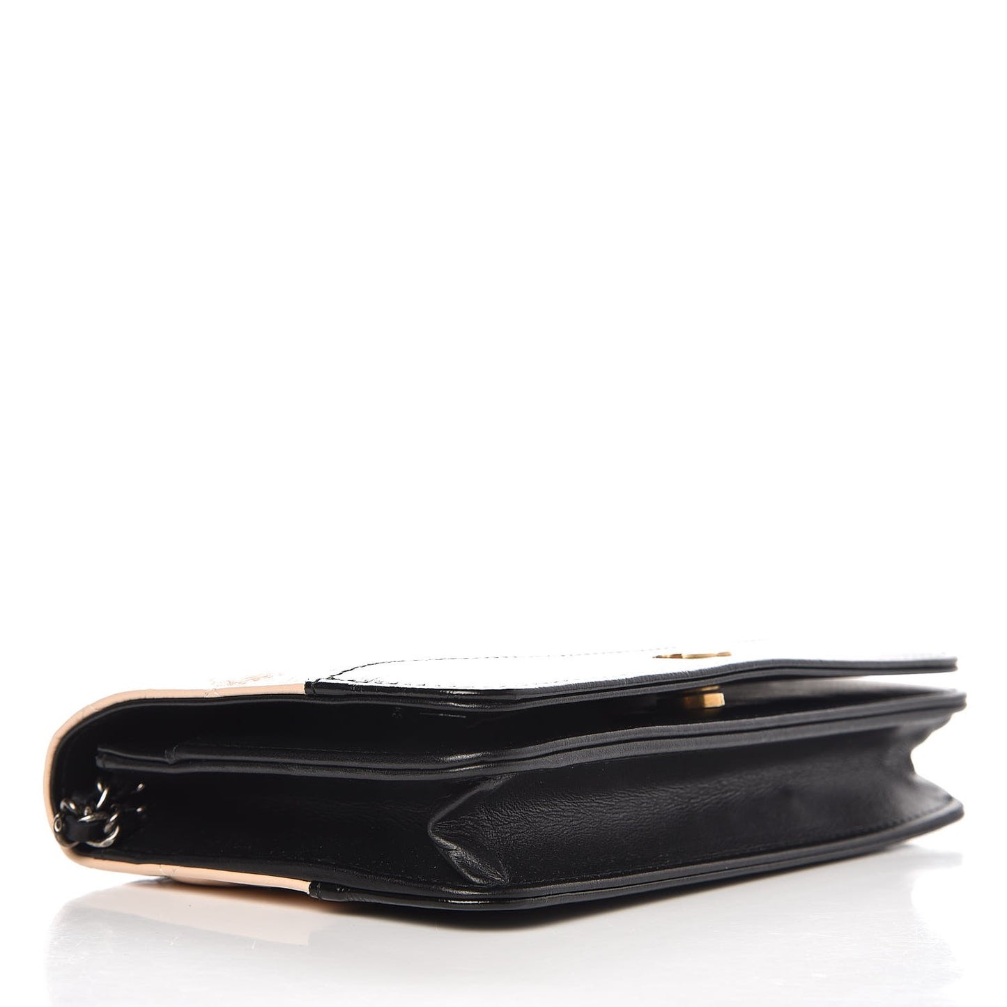 Aged Calfskin Quilted Gabrielle Wallet On Chain WOC Beige Black