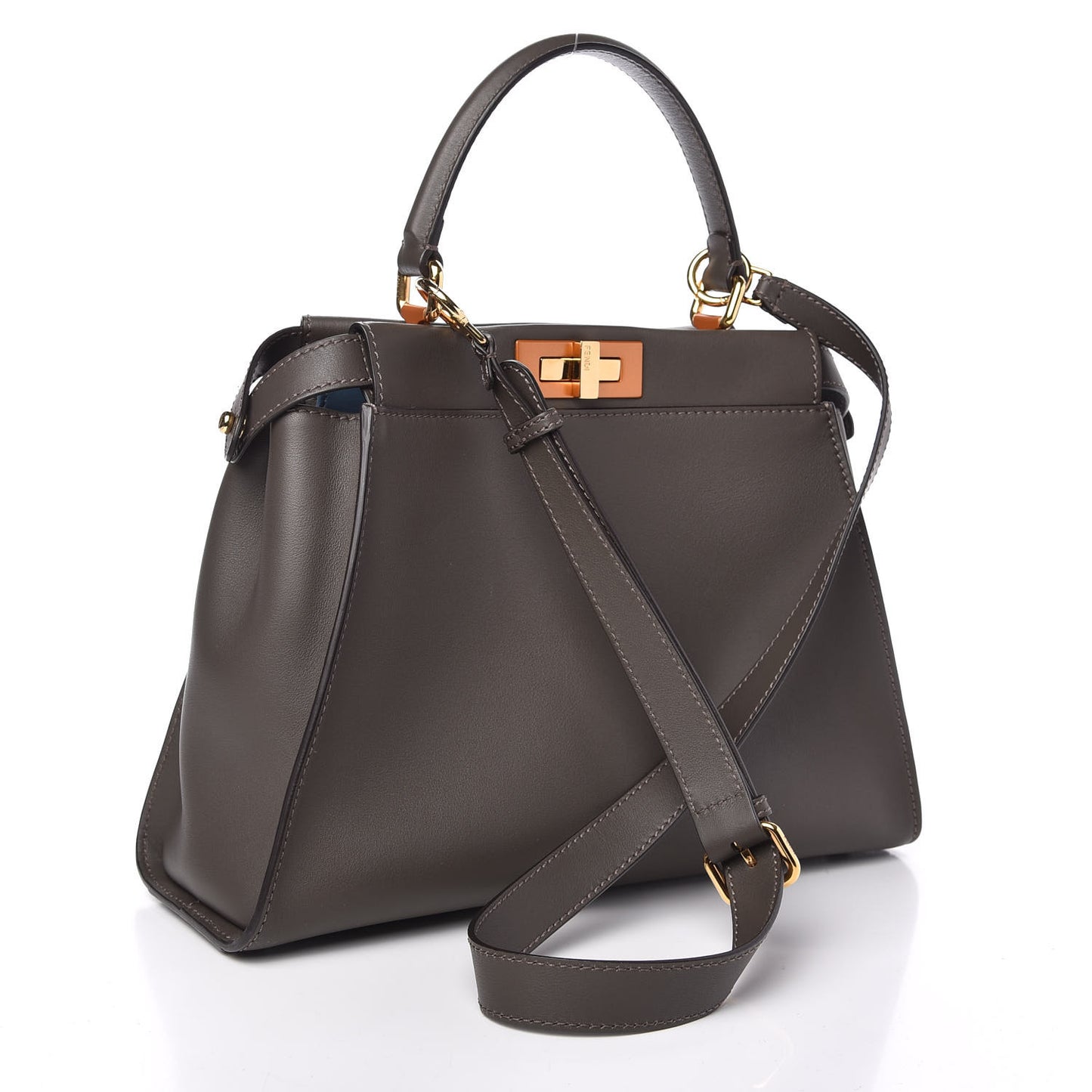 Vitello Seta Shiny Nappa Medium Peekaboo Iconic Satchel Carbone Blue