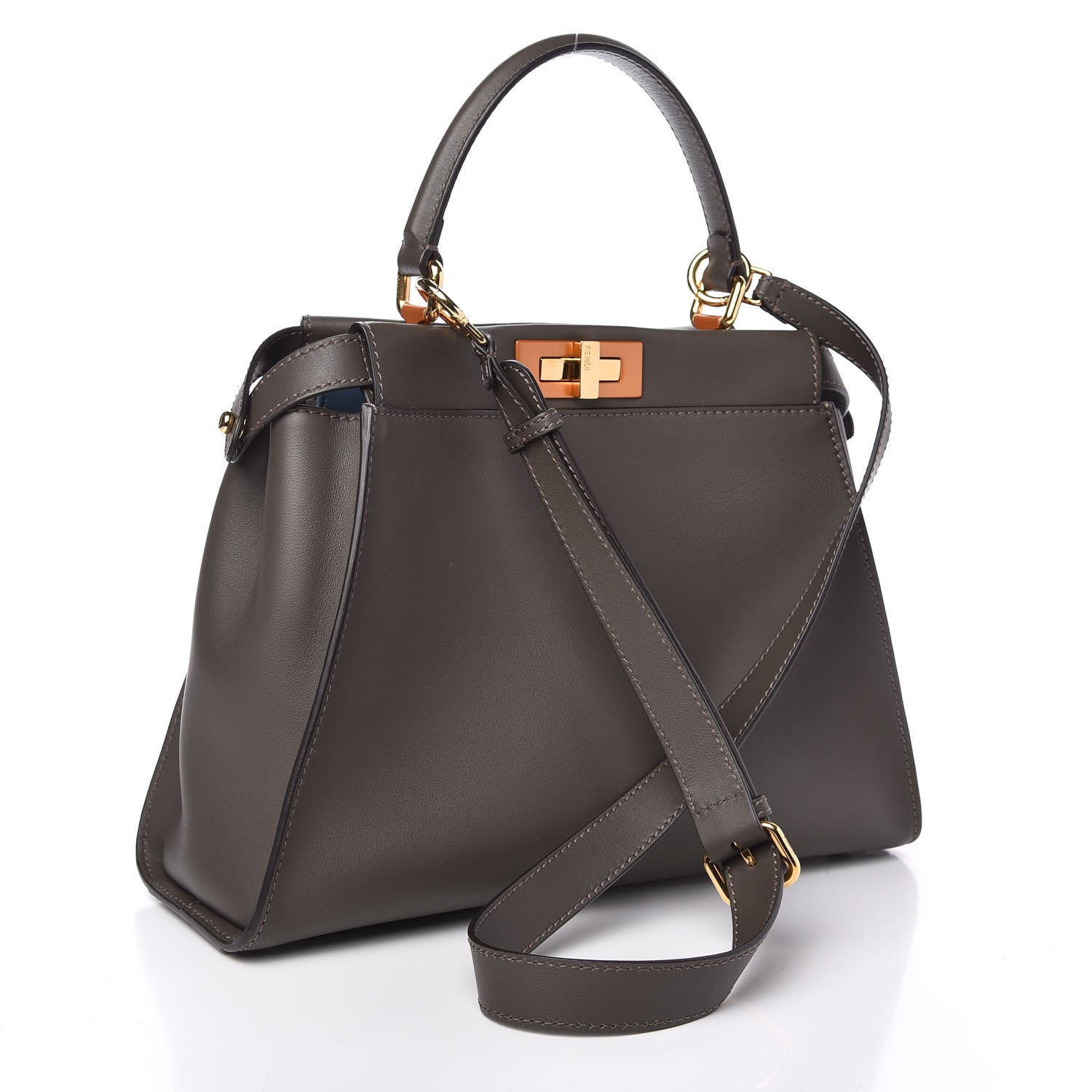 Fendi Vitello Seta Shiny Nappa Medium Peekaboo Iconic Satchel Carbone Blue 3 of 10