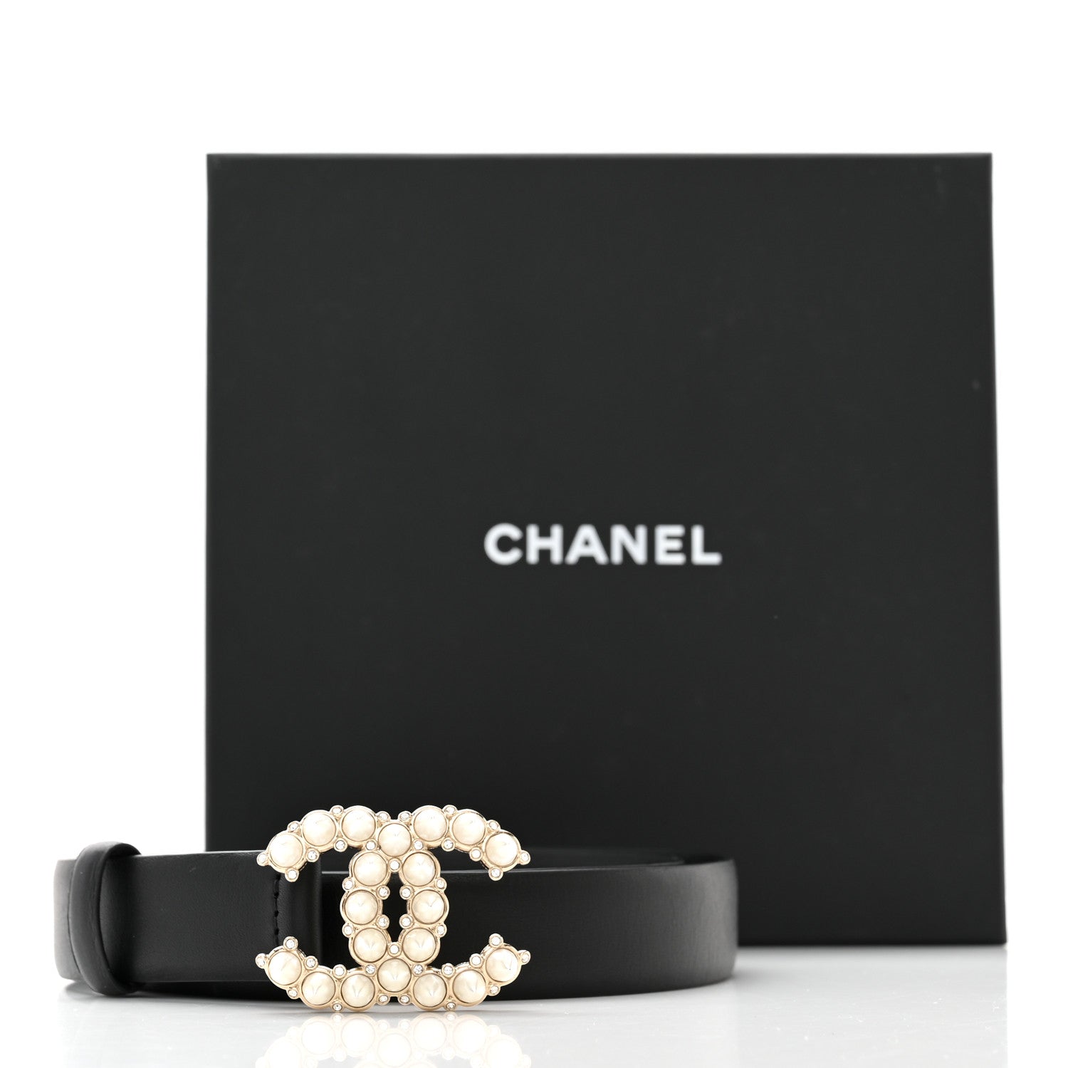 Chanel Calfskin Crystal Pearls Coronation CC Belt 80/32 Black 6 of 6
