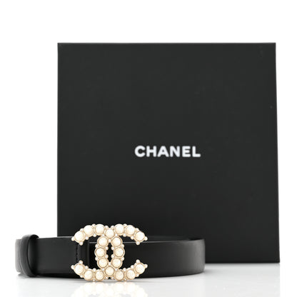 Chanel Calfskin Crystal Pearls Coronation CC Belt 80/32 Black 6 of 6