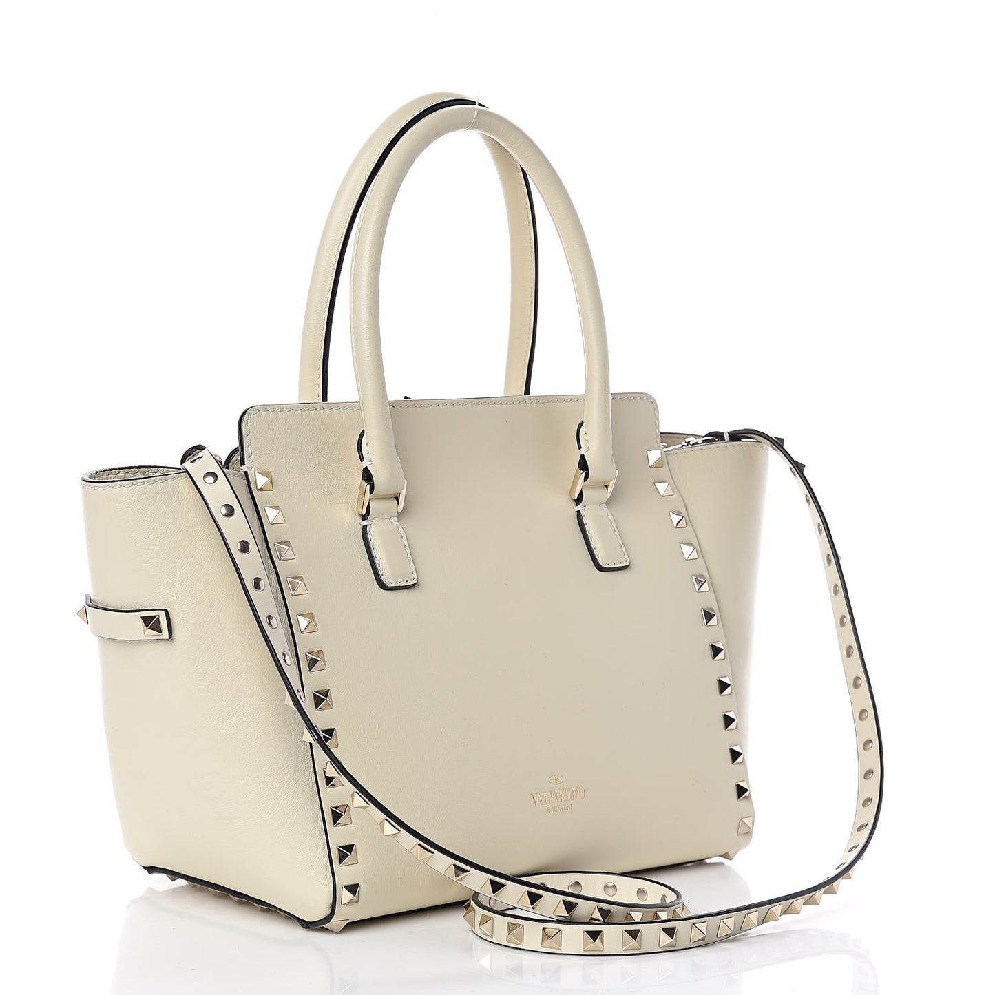 Vitello Small Rockstud Double Handle Tote Ivory