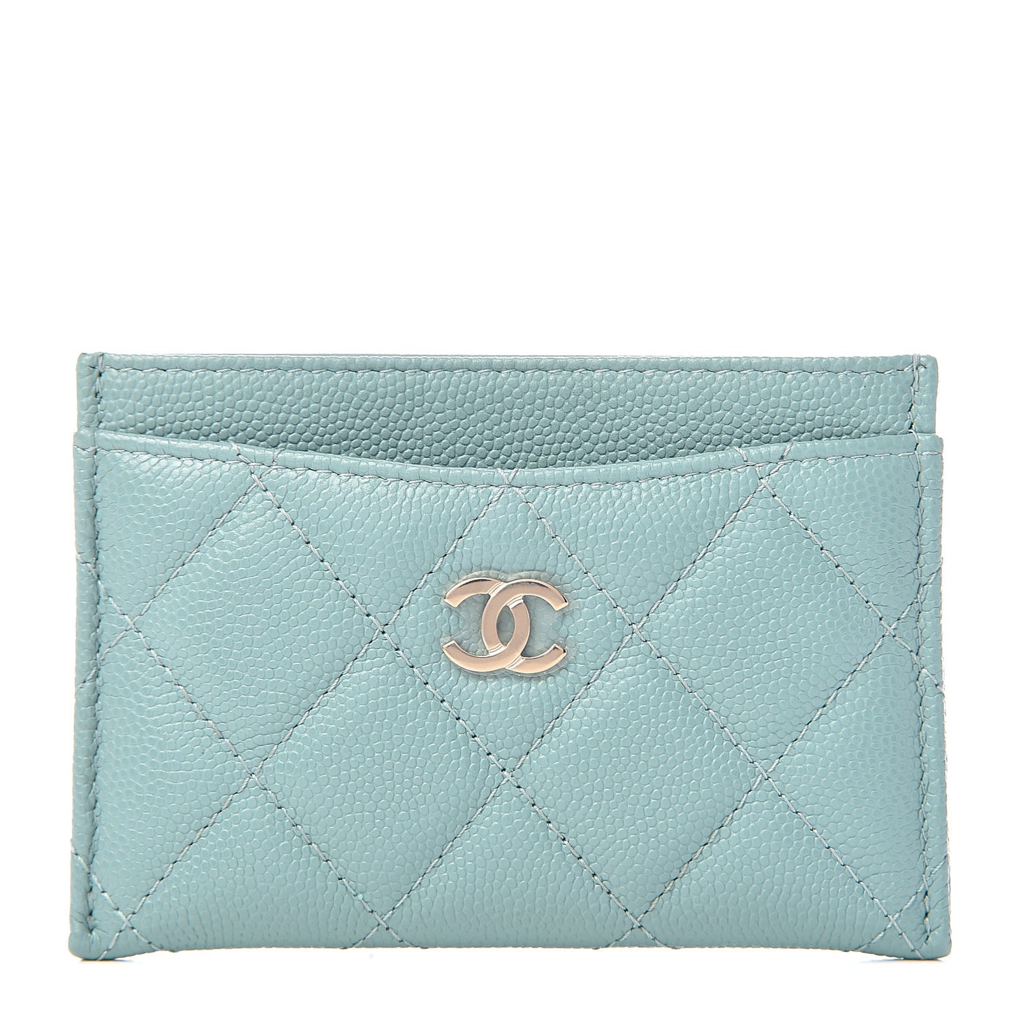 Caviar Quilted Card Holder Light Blue