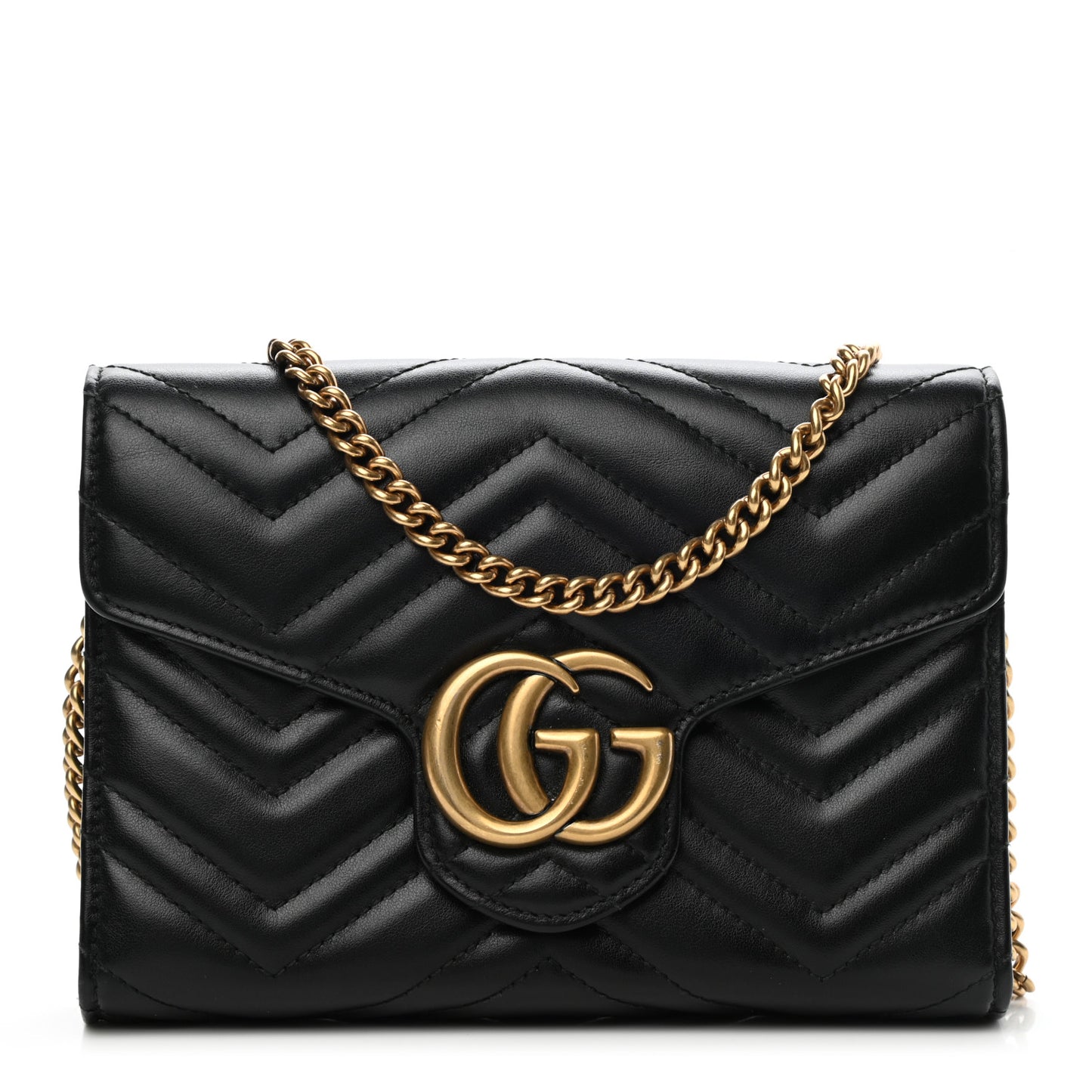 Calfskin Matelasse GG Marmont Chain Wallet Black