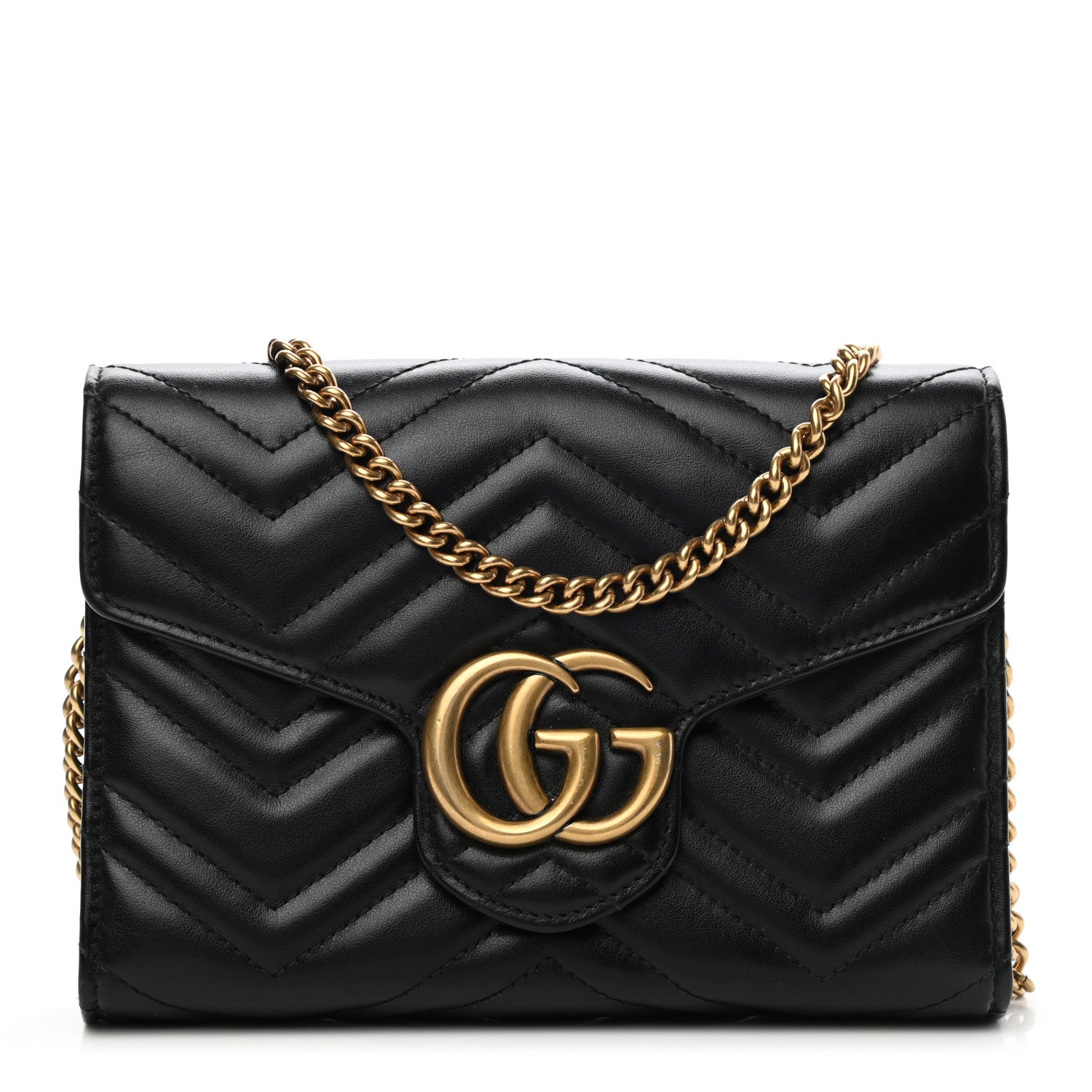 Gucci Calfskin Matelasse GG Marmont Chain Wallet Black 1 of 9