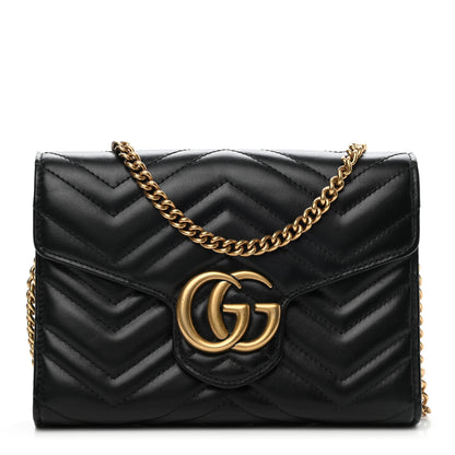 Gucci Calfskin Matelasse GG Marmont Chain Wallet Black 1 of 9