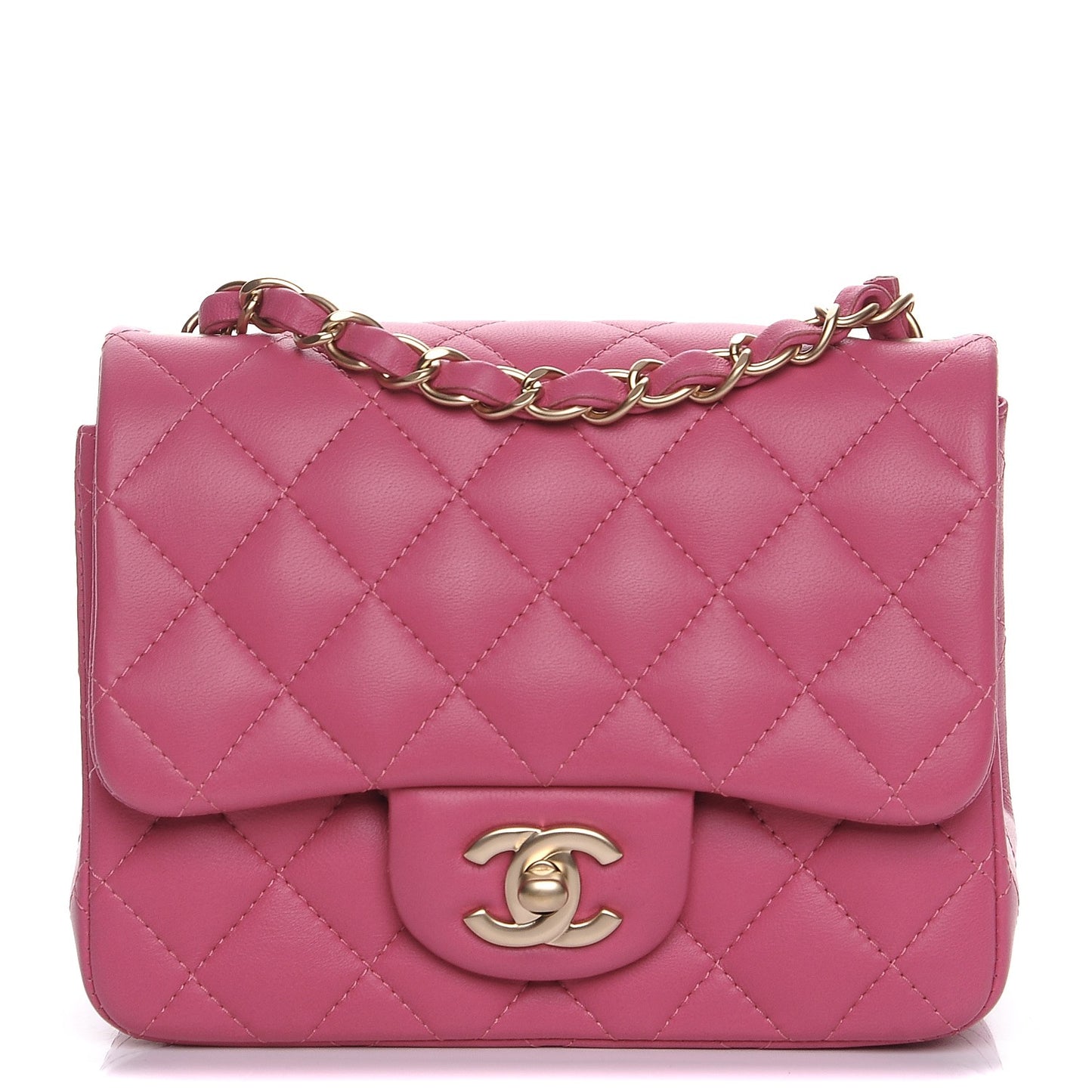Lambskin Quilted Mini Square Flap Dark Pink