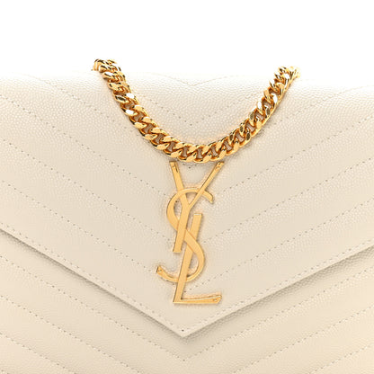 Saint Laurent Grain De Poudre Matelasse Chevron Monogram Chain Wallet Crema Soft 7 of 10