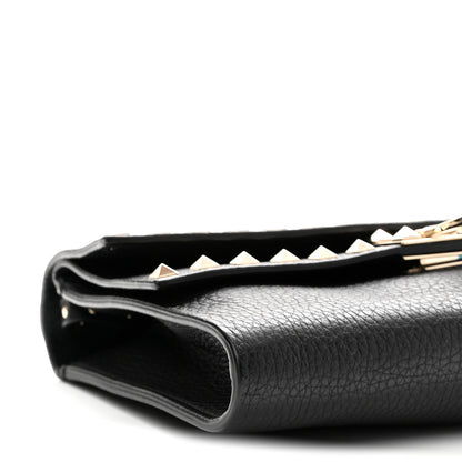 Valentino Garavani Pebbled Calfskin Rockstud Double Flap Crossbody Bag Black 8 of 9