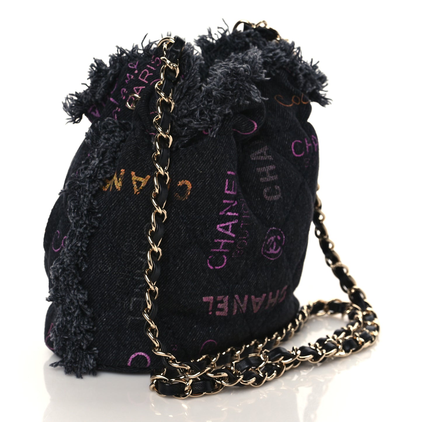 Denim Quilted Mood Small Bucket With Chain Black Multicolor