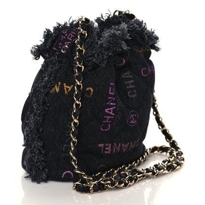 Chanel Denim Quilted Mood Small Bucket With Chain Black Multicolor 3 of 10