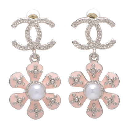 Chanel Metal Resin Diamante CC Flower Earrings Gold Beige 1 of 8
