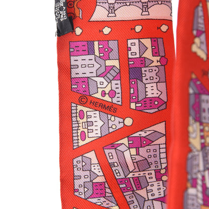 Hermes Silk Rive Droite Rive Gauche Twilly Rouge Fuchsia Gris 4 of 5
