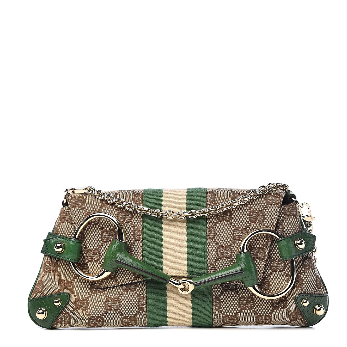 Monogram Web Small Horsebit Chain Clutch Green