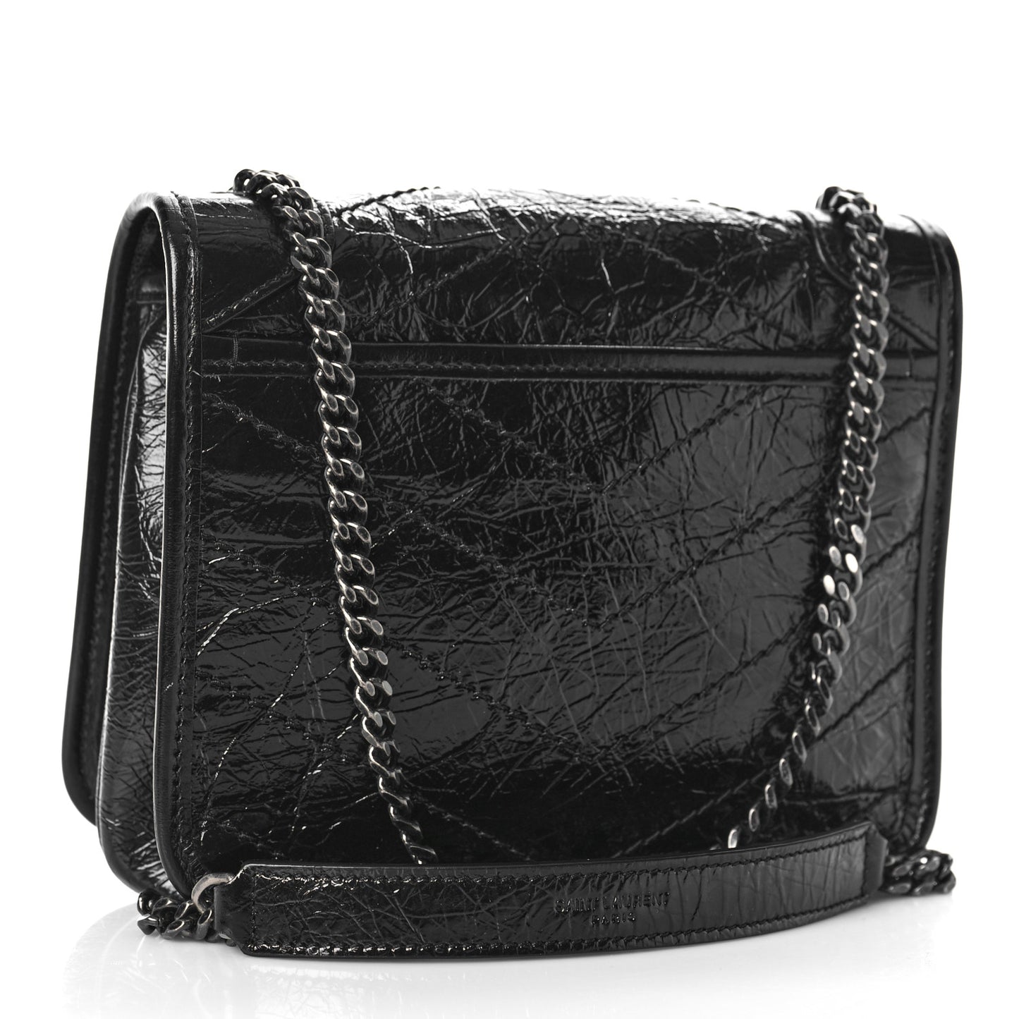 Crinkled Calfskin Matelasse Monogram Niki Chain Wallet Black