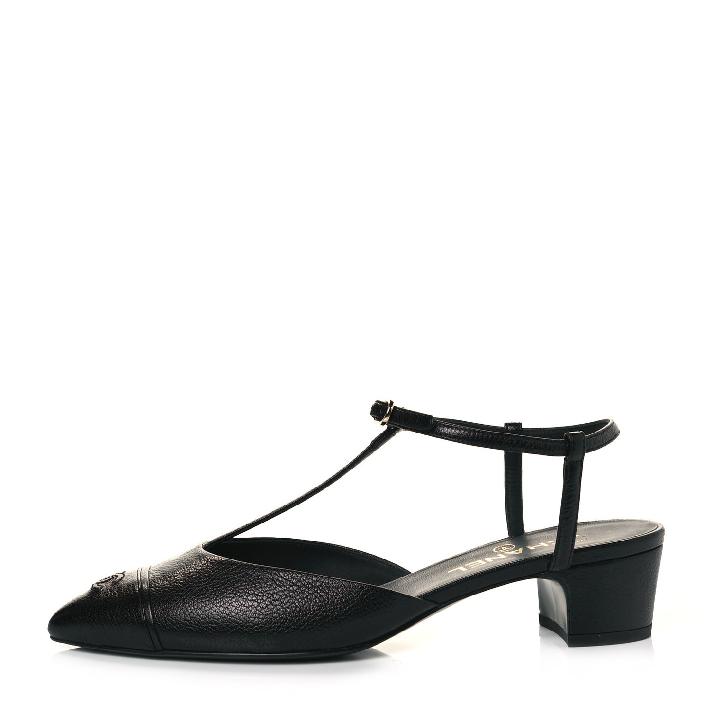 Goatskin Cap Toe T Strap Flats 41 Black