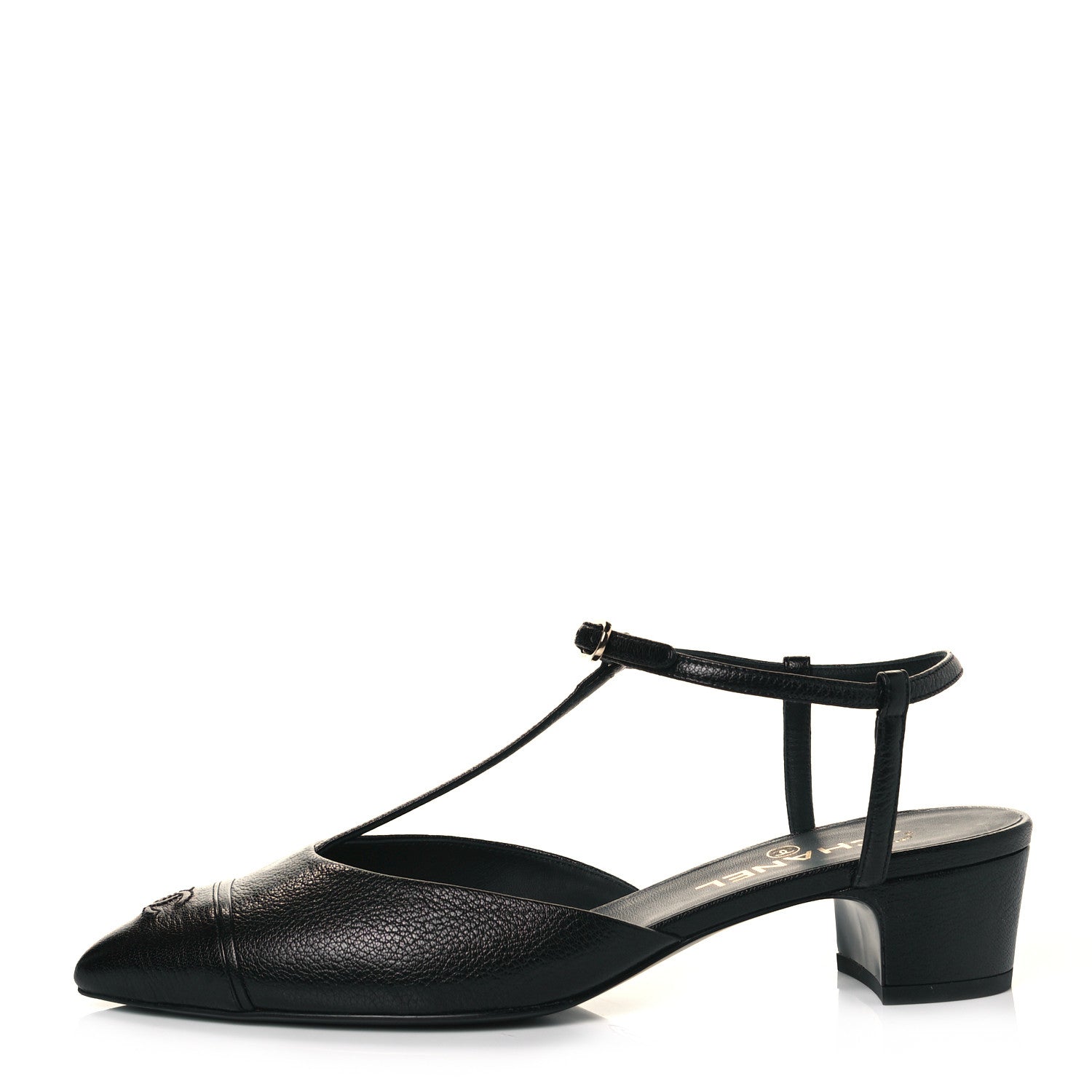 Chanel Goatskin Cap Toe T Strap Flats 41 Black 1 of 10