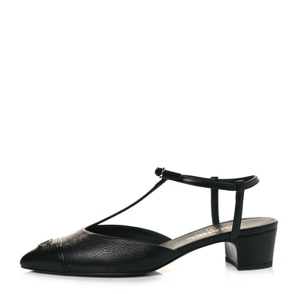 Chanel Goatskin Cap Toe T Strap Flats 41 Black 1 of 10