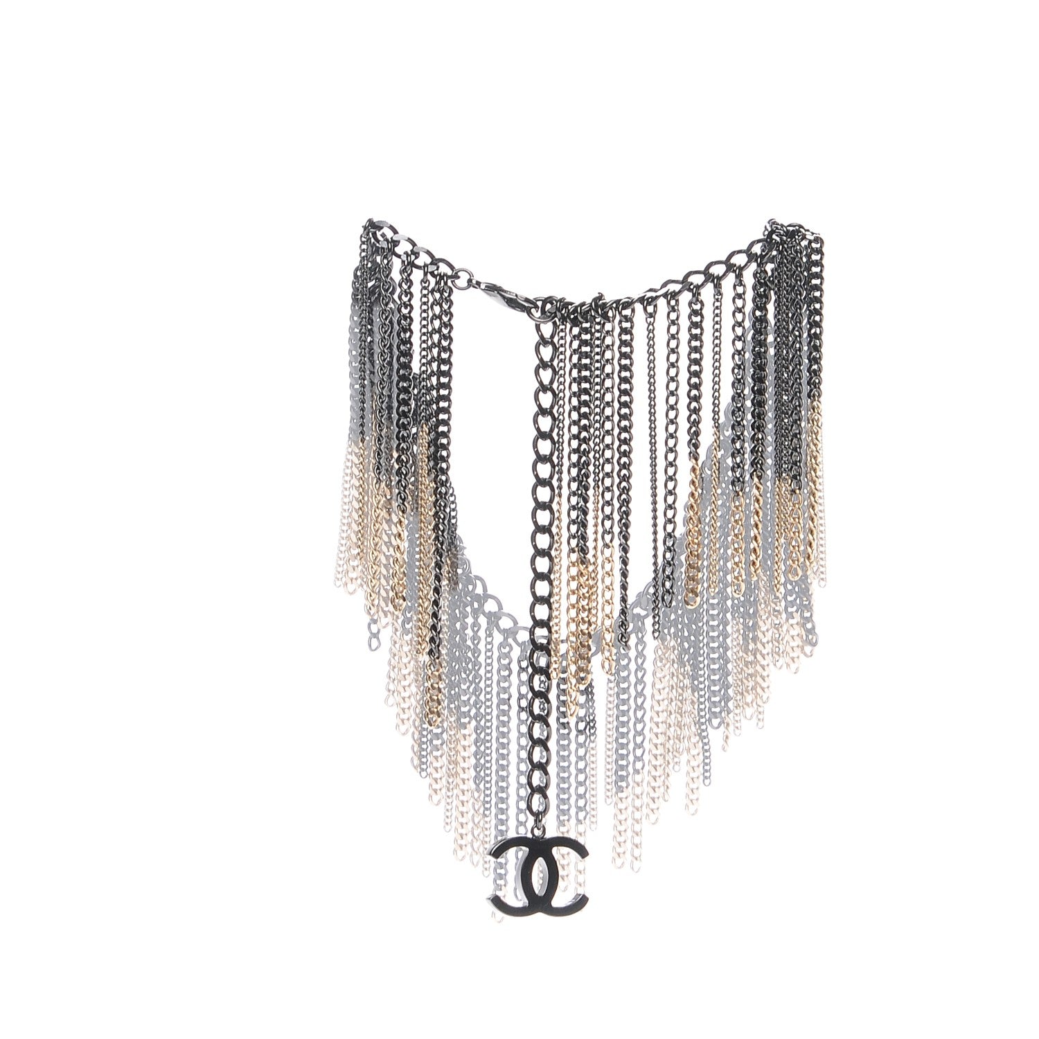 Chanel Multi Strand CC Short Collar Necklace Black Gold 4 of 7
